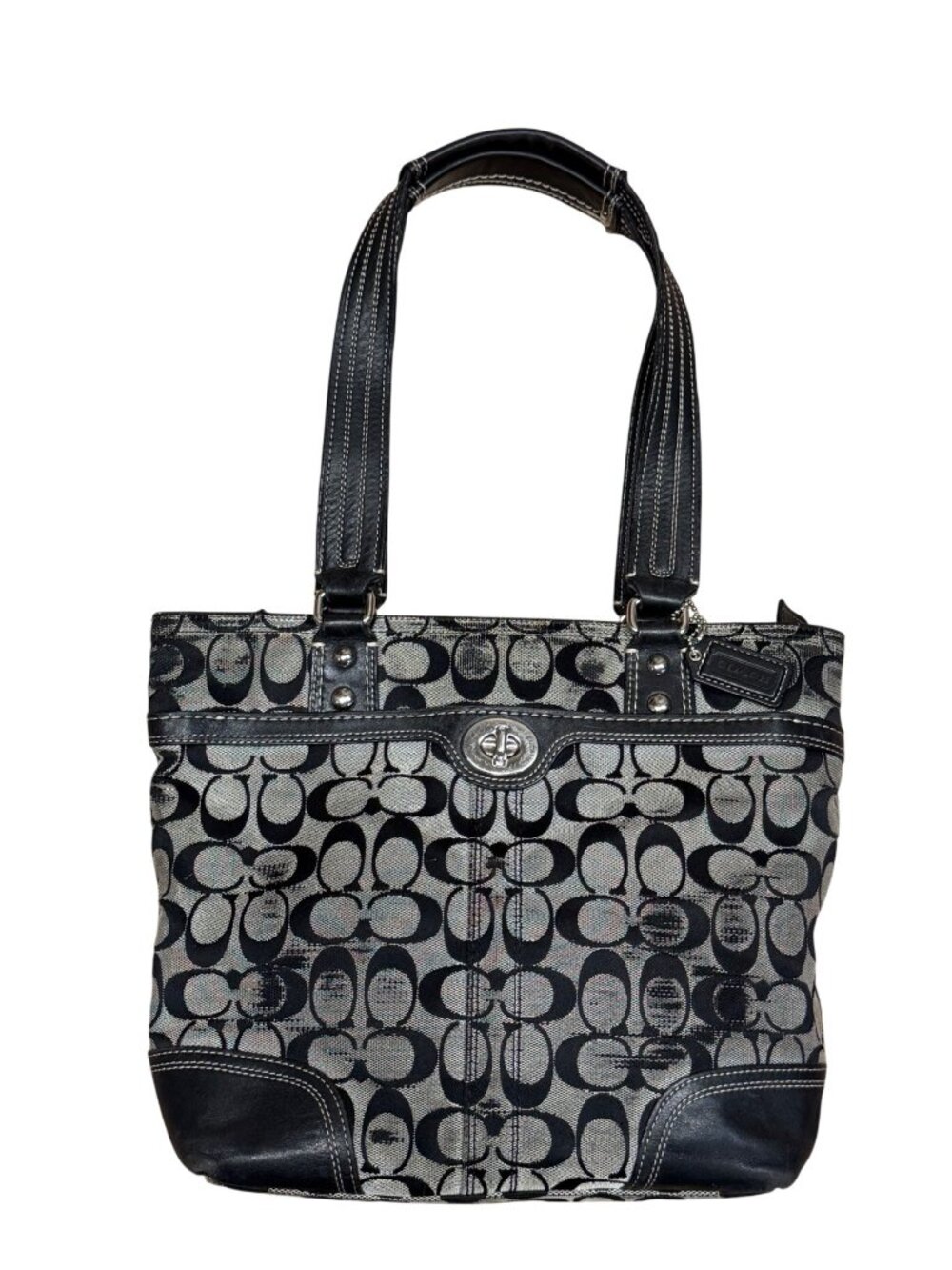 Coach Vintage Hampton F13973 Shoulder Bag Gray Black Signature Jacquard Leather